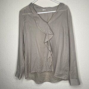 Elie‎ Tahari Womens Blouse Size S Taupe Lightweight Ruffled Career Wear Office